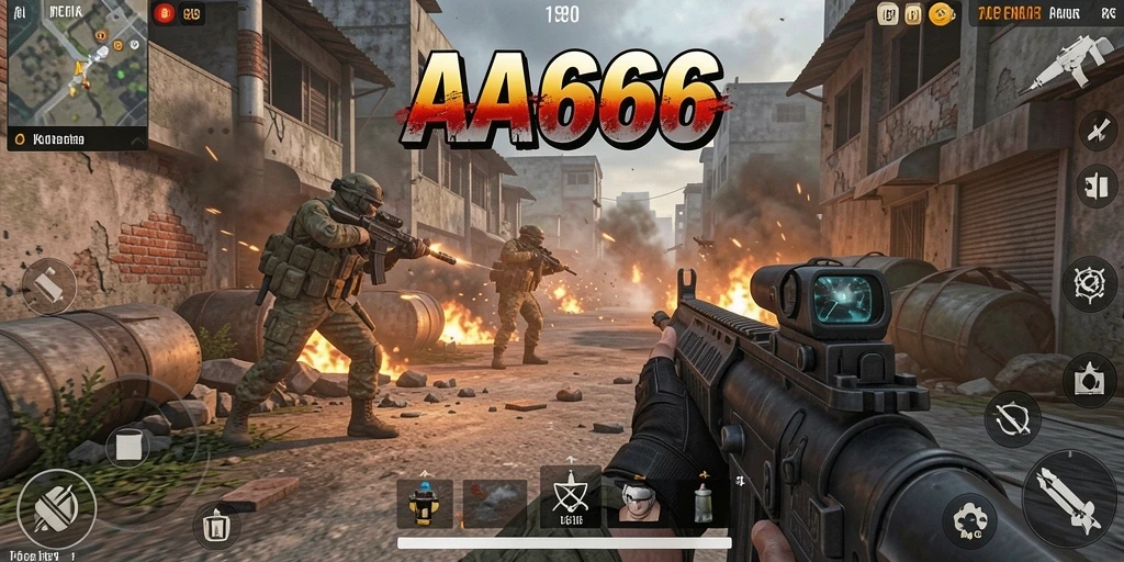 Screenshot gameplay AA666 menampilkan aksi pertempuran yang mendebarkan.