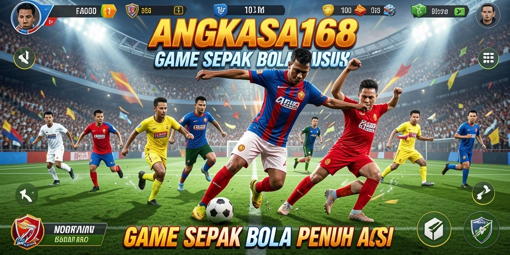 Tampilan gameplay mendebarkan di ANGKASA168 yang menggambarkan aksi sepak bola.