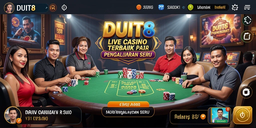 Screenshot gameplay DUIT8 menunjukkan suasana kasino yang hidup dan interaktif.
