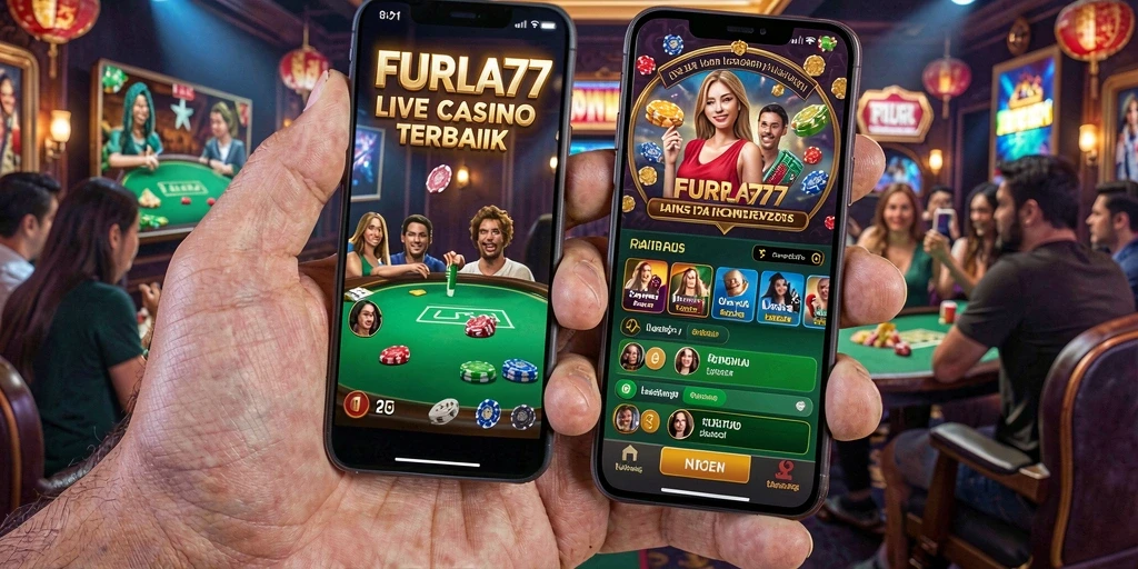 Tampilan gameplay Live Casino FURLA77 dengan dealer langsung dan interaksi sosial.