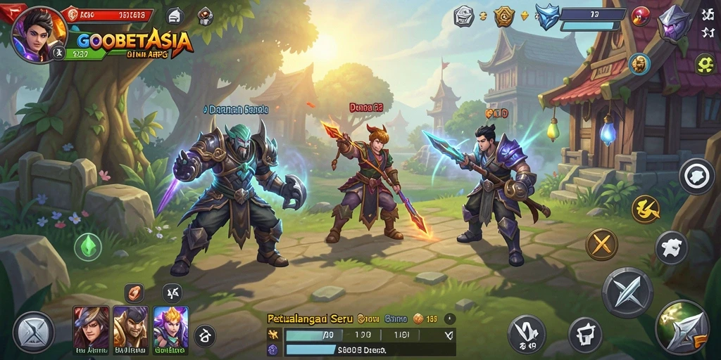 Screenshot gameplay ARPG GOBETASIA menampilkan pertarungan seru.