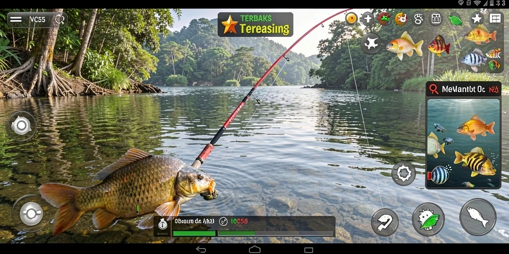 Tangkapan ikan yang besar dalam gameplay VC55 yang menegangkan.